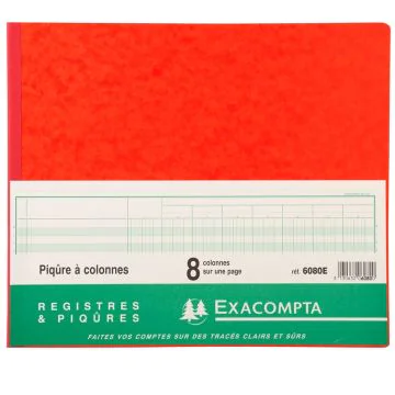 Registre de 8 colonnes sur 1 page - 270 x 320 mm EXACOMPTA 6080E Journal comptable