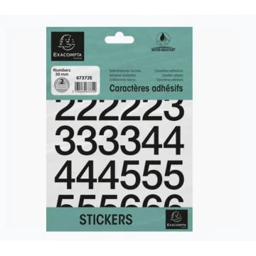 Pochette de Chiffres adhésifs de 0 à 9 - 30 mm - Noir : EXACOMPTA image