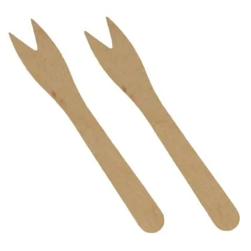 Photo Fourchettes à frites jetables en bois - 121 mm PAP STAR Pure