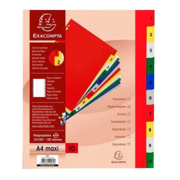 EXACOMPTA : Jeu de 10 intercalaires numériques en polypropylène 1 à 10 Classement PG