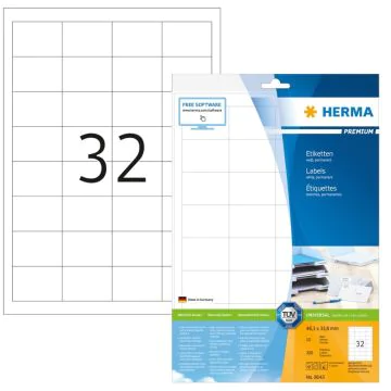 Étiquettes adhésives blanches - 48,3 x 33,8 mm Herma 8643