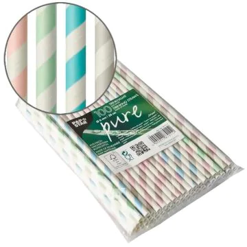 Pailles en papier - 200 mm - Assortiment : PAP STAR Pure Stripes Lot de 100 Visuel