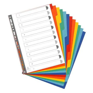 Jeu de 12 Intercalaires A4 en carte lustrée rigide - Assortiment EXACOMPTA 