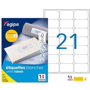 Étiquettes 63,5 x 38,1 mm blanches AGIPA 118984