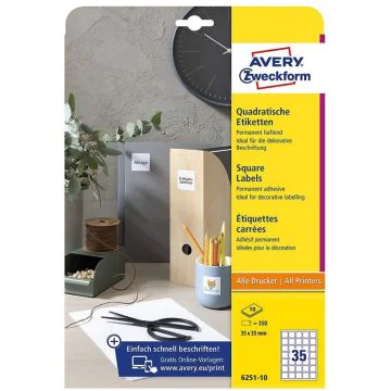 Étiquettes pour QR Code - Blanc - 35 x 35 mm : AVERY Lot de 350