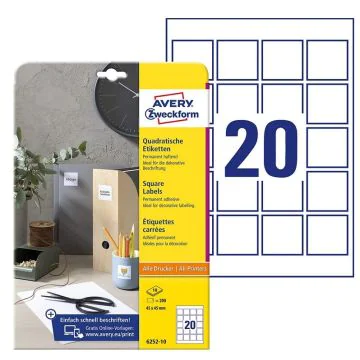 Photo Étiquettes blanches pour codes QR 45 x 45 mm AVERY