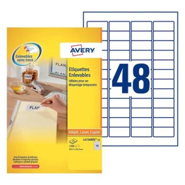 Étiquettes amovibles blanches 45,7 x 21,2 mm AVERY L4736REV-25 Photo