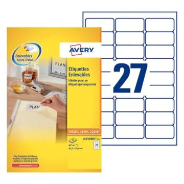 AVERY Étiquettes amovibles 63,5 x 29,6 mm L4737REV-25