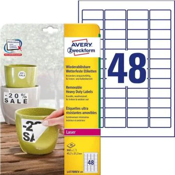 Étiquettes ultra résistantes amovibles - 45,7 x 21,2 mm : AVERY Lot de 960 Image