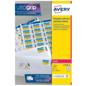 Étiquettes Timbres Poste 63,5 x 33,9 mm AVERY L7159 Lot de 240