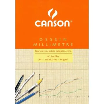 Papier Millimétré à trait Rouge - A4 : CANSON Bloc de 50 feuilles