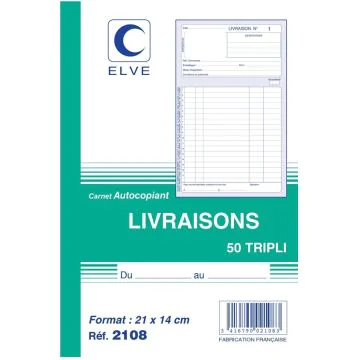 Photo Carnet de livraison 210 x 140 mm - Autocopiant Tripli ELVE