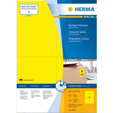 4396 HERMA : Étiquettes adhésives - Multi-usages - 105,0 x 148,0 mm - Jaune