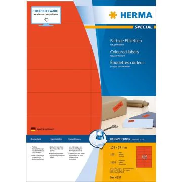 4257 HERMA : Étiquettes adhésives - Multi-usages - 105,0 x 37,0 mm - Rouge