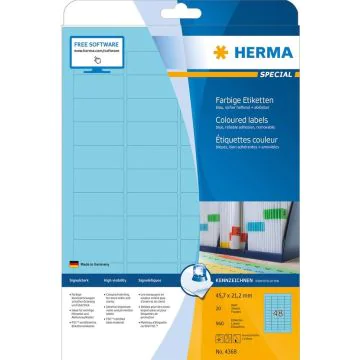 4368 HERMA  Étiquettes adhésives - Multi-usages - 45,7 x 21,2 mm. - Bleu