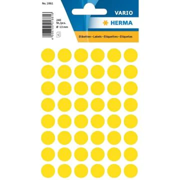 HERMA 1861 : Lot de 240 étiquettes adhésives rondes - 13 ,0 mm - Jaune