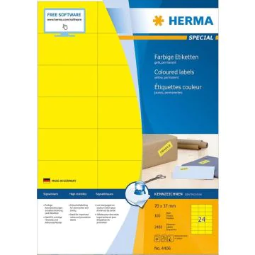 4406 HERMA : Étiquettes adhésives - Multi-usages - 70,0 x 37,0 mm - Jaune