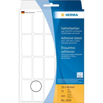 HERMA : Lot de 640 étiquettes adhésives - 19,0 x 40,0 mm - Blanc