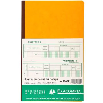 EXACOMPTA 7500E : Journal de caisse ou banque - 320 x 195 mm