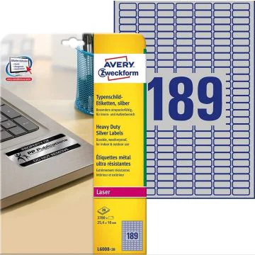 Étiquettes adhésives de Signalisation - 25,4 x 10,0 mm - Argent : AVERY Lot de 3780 Image