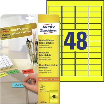 Mini-étiquettes - 45,7 x 21,2 mm - Jaune : AVERY Lot de 960 Visuel