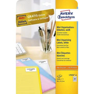 Mini-étiquettes - 46 x 11,1 mm - Blanc : AVERY L7656 Lot de 2100 Image