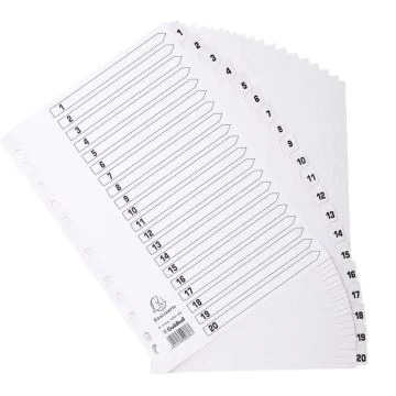 Jeu de 20 Intercalaires numériques en carte blanche - 1 à 20 - 223 x 297 mm : EXACOMPTA