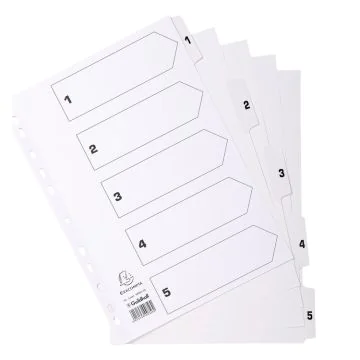 EXACOMPTA : Jeu de 5 intercalaires numériques en carte 1 à 5 Classement
