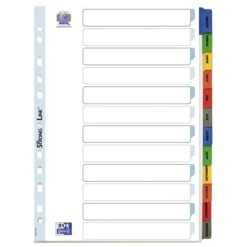 Jeu de 12 Intercalaires mensuels en carton  A4 OXFORD