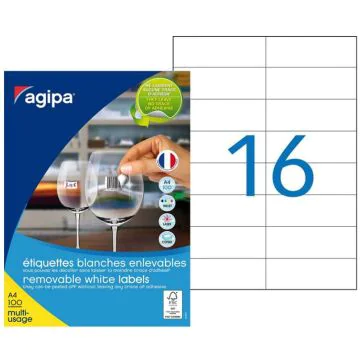 Photo Etiquettes adhésives amovibles - 105 x 37 mm - Blanc AGIPA
