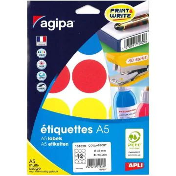 Photo Pastilles adhésives rondes - 45 mm - Assortiment AGIPA