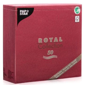 Photo PAP STAR : Lot de 50 serviettes en papier unies 400 x 400 mm - ROYAL Collection - bordeaux 11608