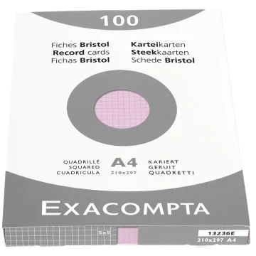 Photo Fiches Bristol quadrillées - 210 x 297 mm - Rose EXACOMPTA Image