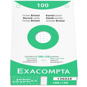 Photo Fiches Bristol quadrillées et perforées - 100 x 150 mm - Blanc EXACOMPTA Image