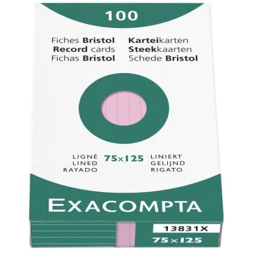 Photo Fiches Bristol lignées - 75 x 125 mm - Rose EXACOMPTA Image