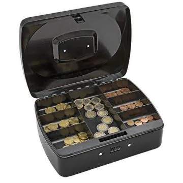 Caisse à monnaie avec serrure à combinaison - Noir - 250 x 190 mm WEDO