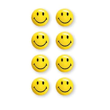Photo Lot de 8 Aimants SMILEY 20 mm - Jaune et Noir : MAGNETOPLAN 16671