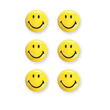 Photo Lot de 6 Aimants SMILEY 30 mm - Jaune et Noir : MAGNETOPLAN 16672