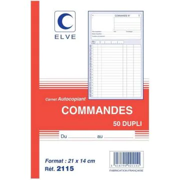 COMMANDE Carnet 210 x 140 mm - Autocopiant Dupli ELVE