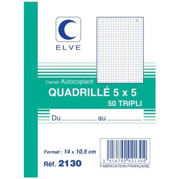 Photo Carnet quadrillé 140 x 105 mm - Autocopiant Tripli ELVE