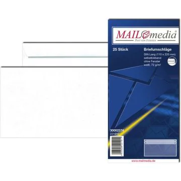 Photo Enveloppes autocollantes sans fenêtre - 110 x 220 mm - 72 g : MAIL MEDIA Paquet de 25 (22191/0)