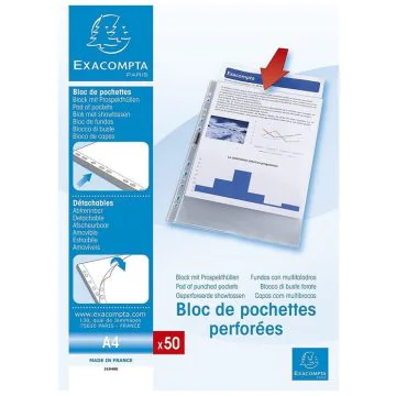 Photo Bloc de 50 Pochettes perforées en PP - A4 - Ouverture haut EXACOMPTA