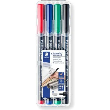 Photo STAEDTLER : Etui de 4 marqueurs permanents Lumocolor pour rétroprojecteur - 317 M
