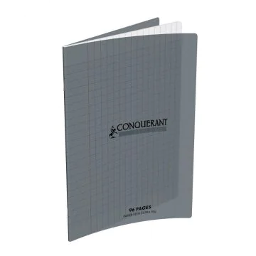 Photo Cahier Séyès / Grands carreaux Gris - Polypro - 96 pages - 170 x 220 mm CONQUERANT :