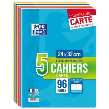 Photo Lot de 5 Cahiers 96 pages - Grands carreaux - 240 x 320 mm OXFORD