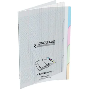 Photo Cahier 140 pages 4 en 1 - Grands carreaux - 170 x 220 mm - Polypro Incolore CONQUERANT 