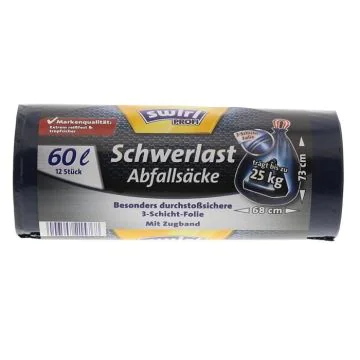 Photo Lot de 5 sacs poubelle avec cordelette - 60 litres - Noir SWIRL 4006508215768