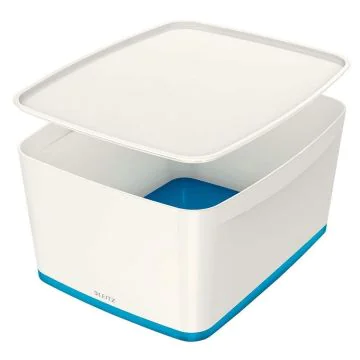 Photo Boîte de rangement WOW avec couvercle - 18 litres - Blanc / Bleu LEITZ My Box