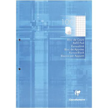 Photo CLAIREFONTAINE : Bloc de cours quadrillé avec marge - 210 x 297 mm - 200 pages 