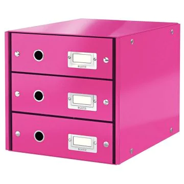 Photo Boite de classement WOW - 3 tiroirs - Rose LEITZ Click et Store 6048-00-23